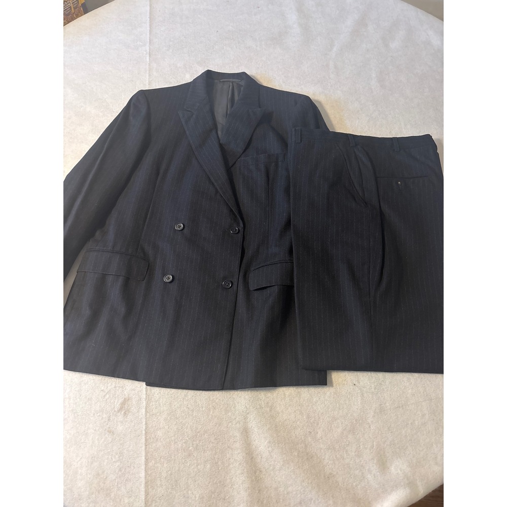 The Rhodes Pinstripe Suit Mens Navy Blue Double Breasted‎ Peak Lapel Sz 38.5R